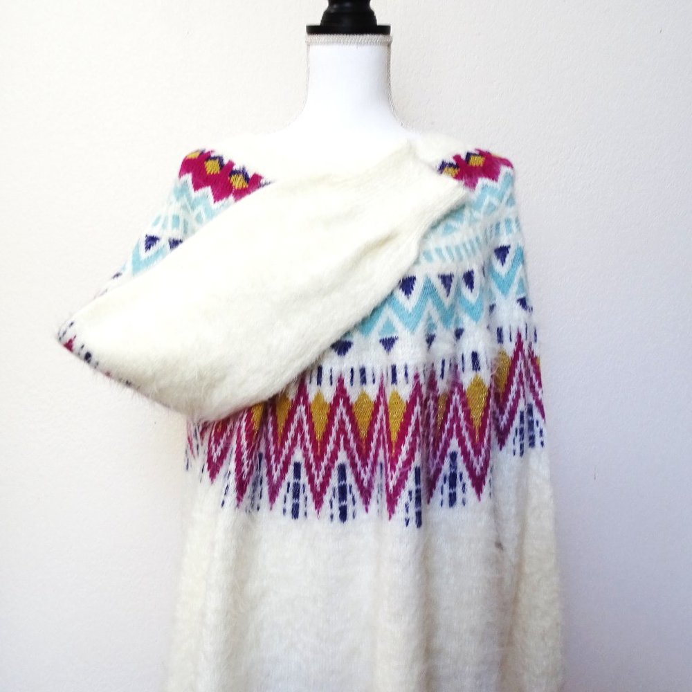 Time and Tru Cream Sweater with Pink, Yellow & Blue Fair Isle Pattern